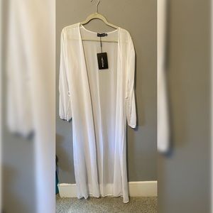 Prettylittlething white sheer bathing suit cover up. Medium. Floor length.